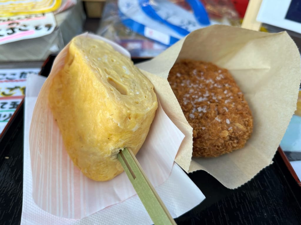 日光ゆばたまご焼きと牛タンコロッケ